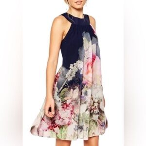 Ted Baker London Marindi Swing Dress Pure Peony Navy Blue Pink Floral size 6